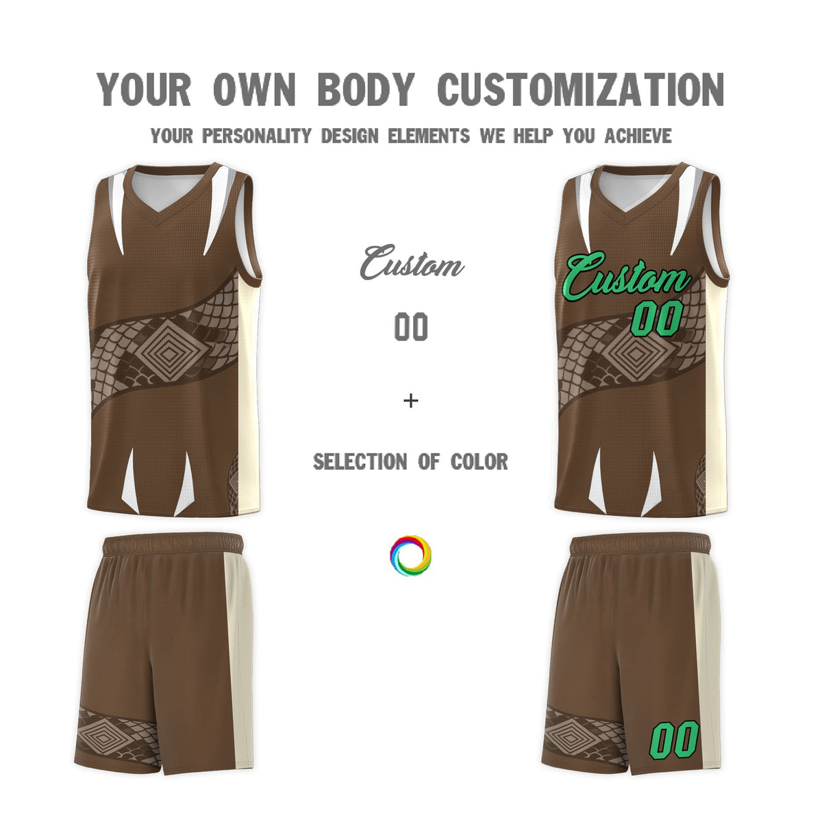Custom Light Brown Light Khaki Snake Scale Venomous Fang Breathable Graffiti Pattern Basketball Suit Jersey