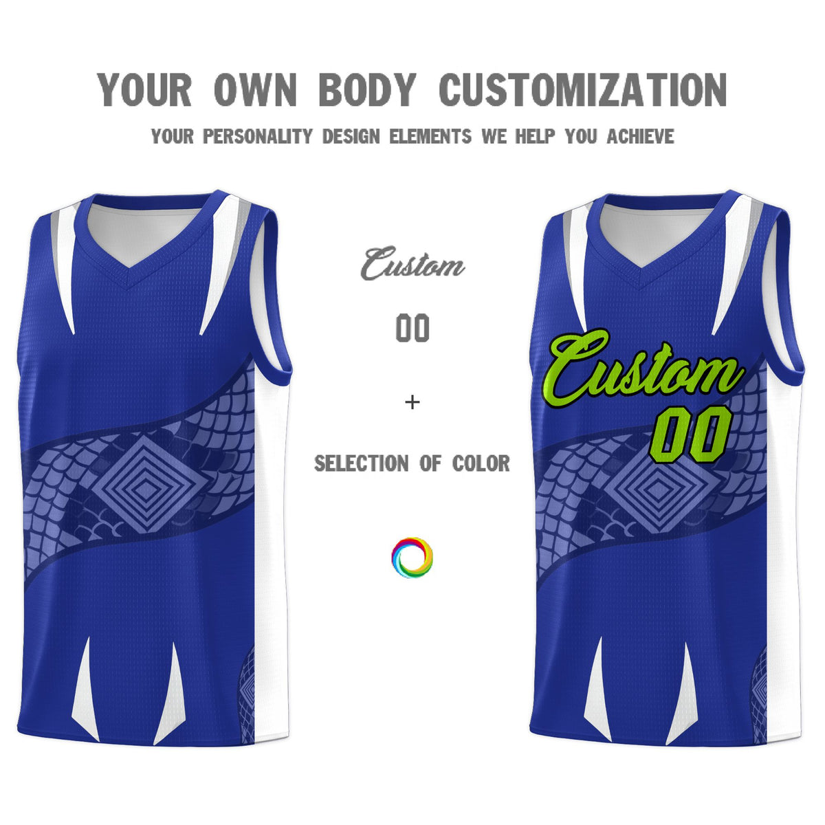 Custom Royal White Snake Scale Venomous Fang Drapable Graffiti Pattern Basketball Suit Jersey