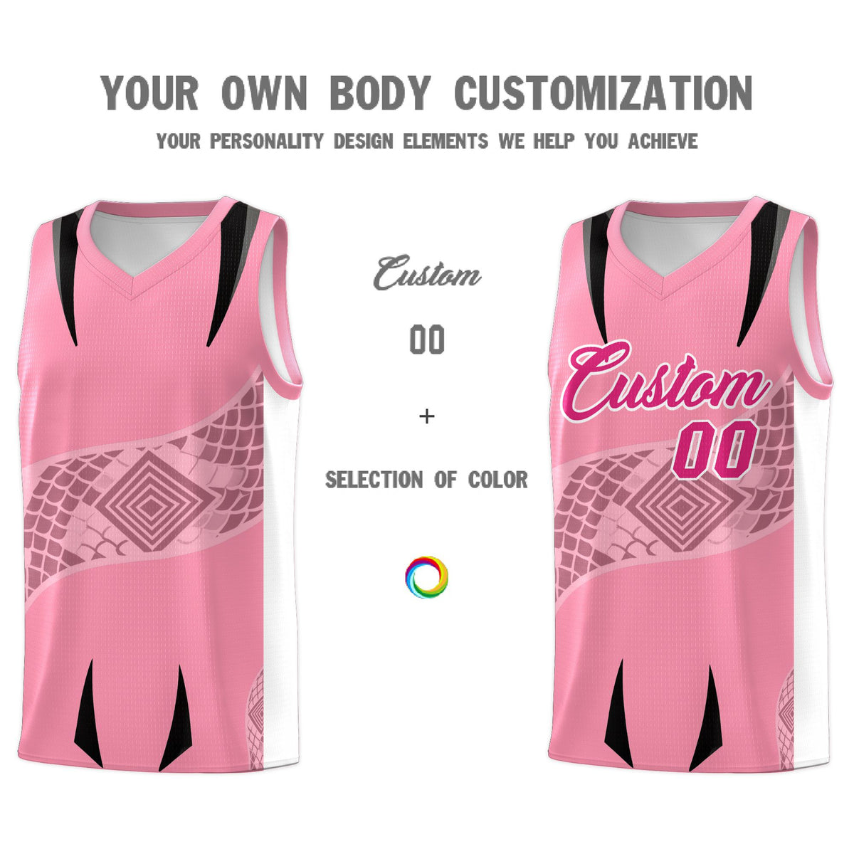 Custom Light Pink White Snake Scale Venomous Fang for Clubs Graffiti Pattern Basketball Suit Jersey