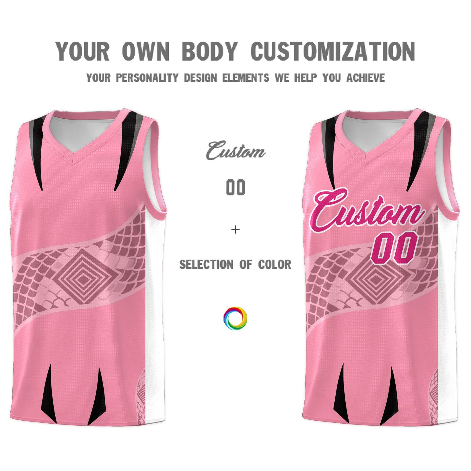 Custom Light Pink White Snake Scale Venomous Fang for Clubs Graffiti Pattern Basketball Suit Jersey