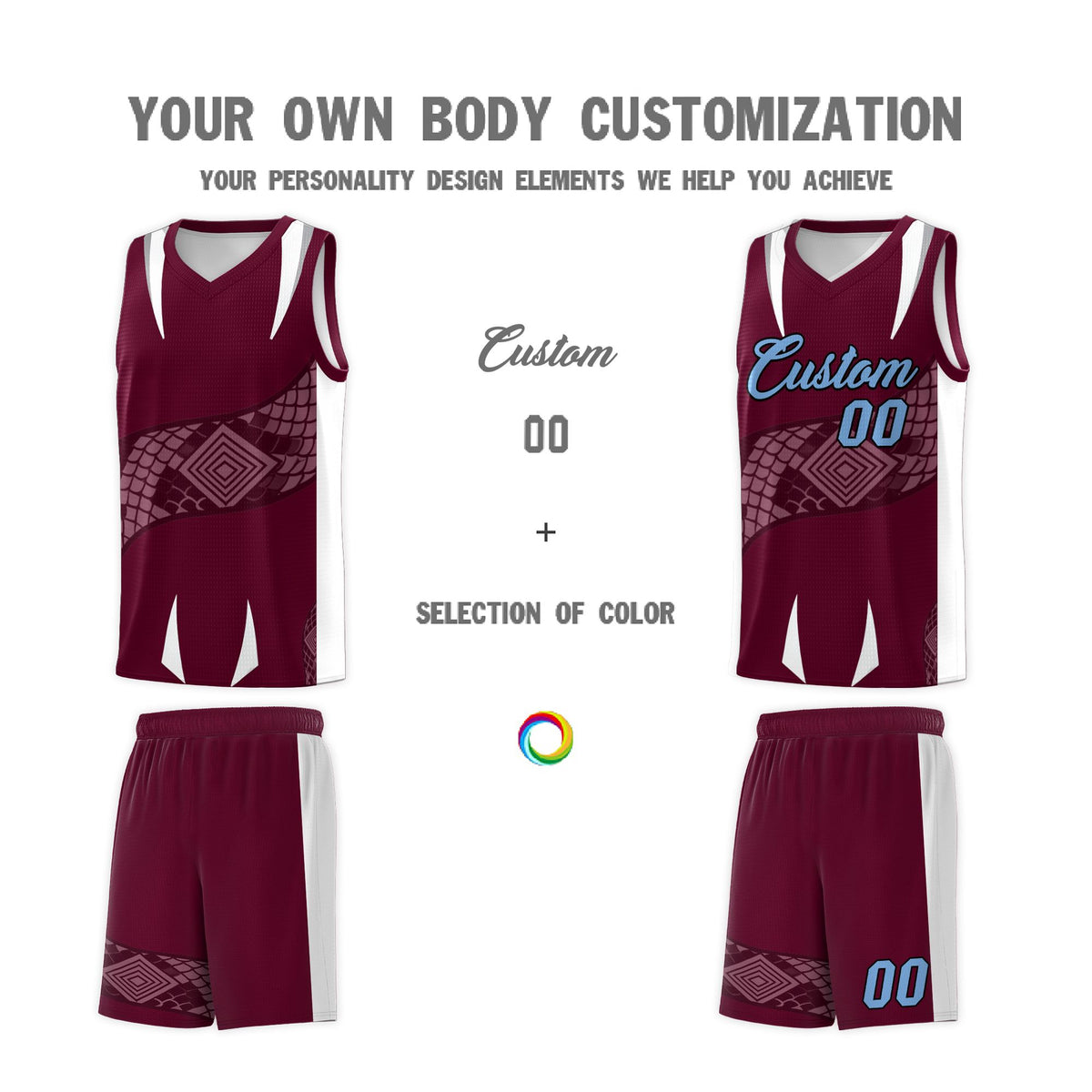 Custom Burgundy White Snake Scale Venomous Fang Lightweight Graffiti Pattern Basketball Suit Jersey
