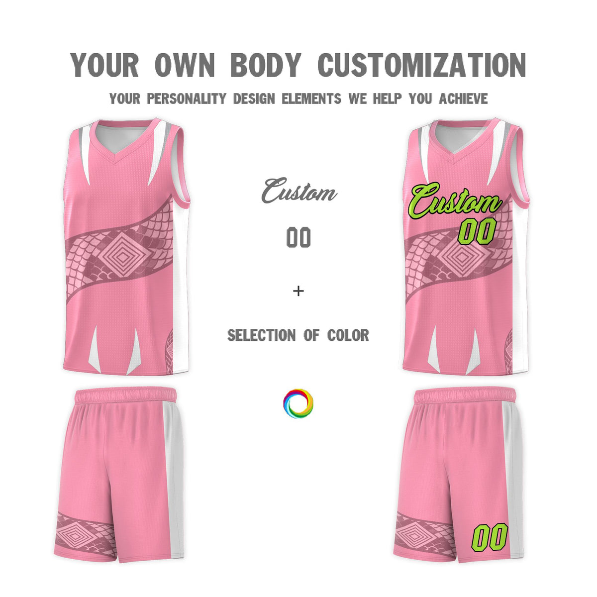 Custom Light Pink White Snake Scale Venomous Fang Drapable Graffiti Pattern Basketball Suit Jersey