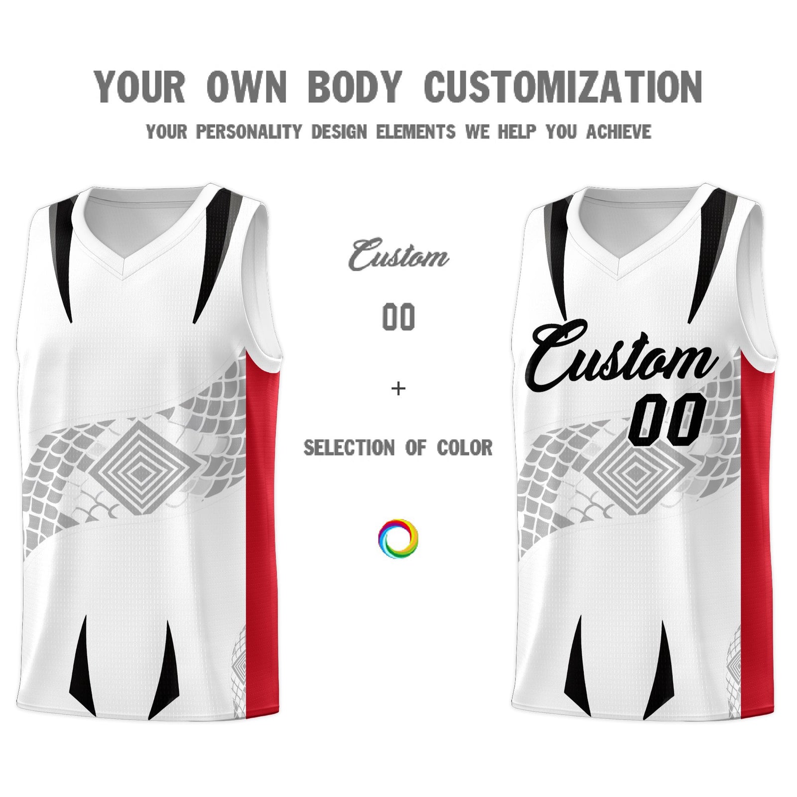 Custom White Red Snake Scale Venomous Fang for Clubs Graffiti Pattern Basketball Suit Jersey