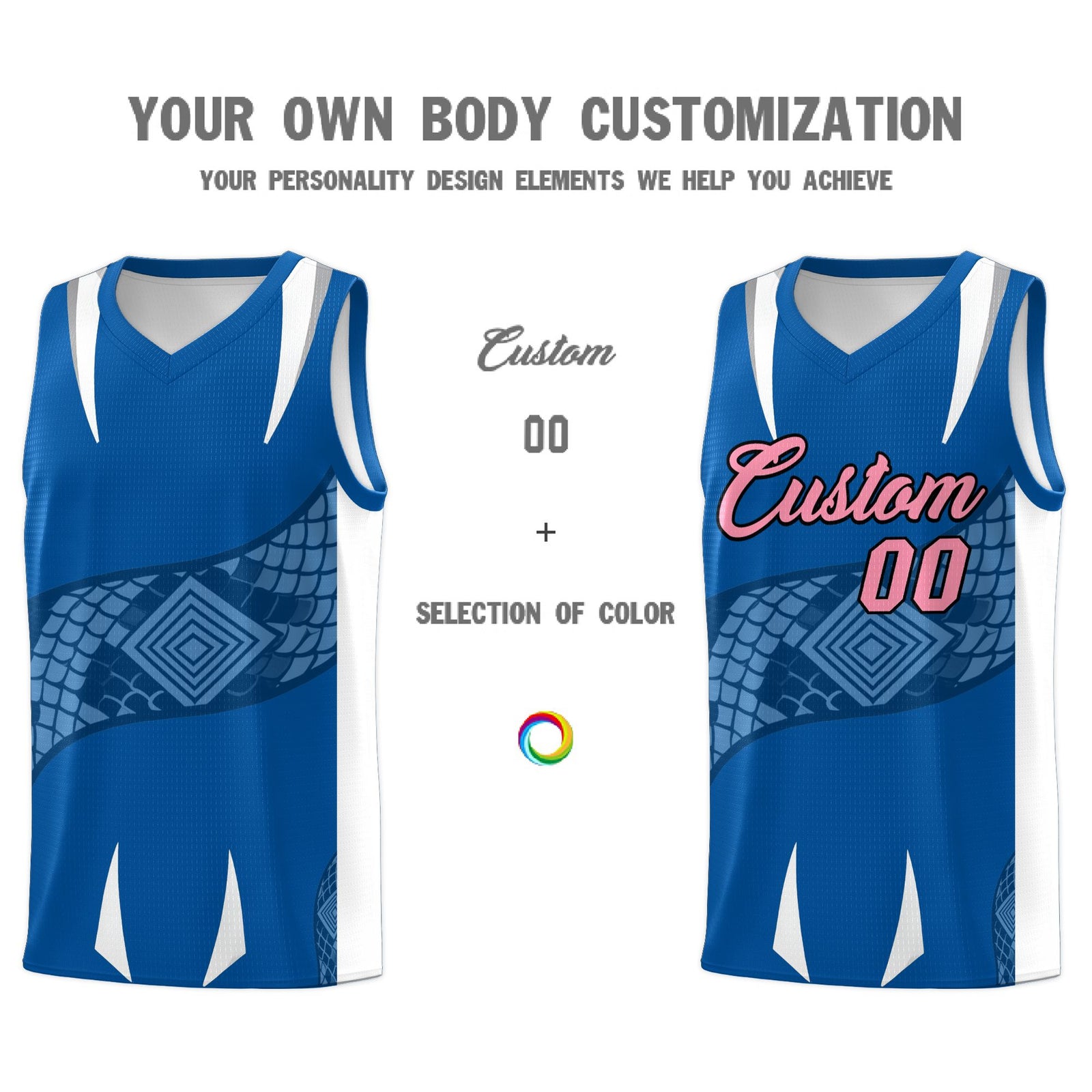 Custom Royal White Snake Scale Venomous Fang Lightweight Graffiti Pattern Basketball Suit Jersey