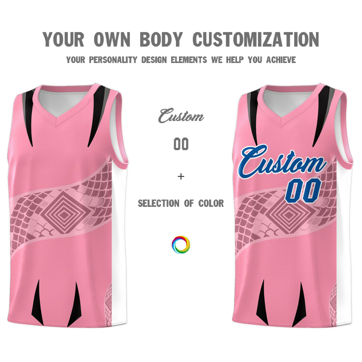 Custom Light Pink White Snake Scale Venomous Fang for Team Graffiti Pattern Basketball Suit Jersey