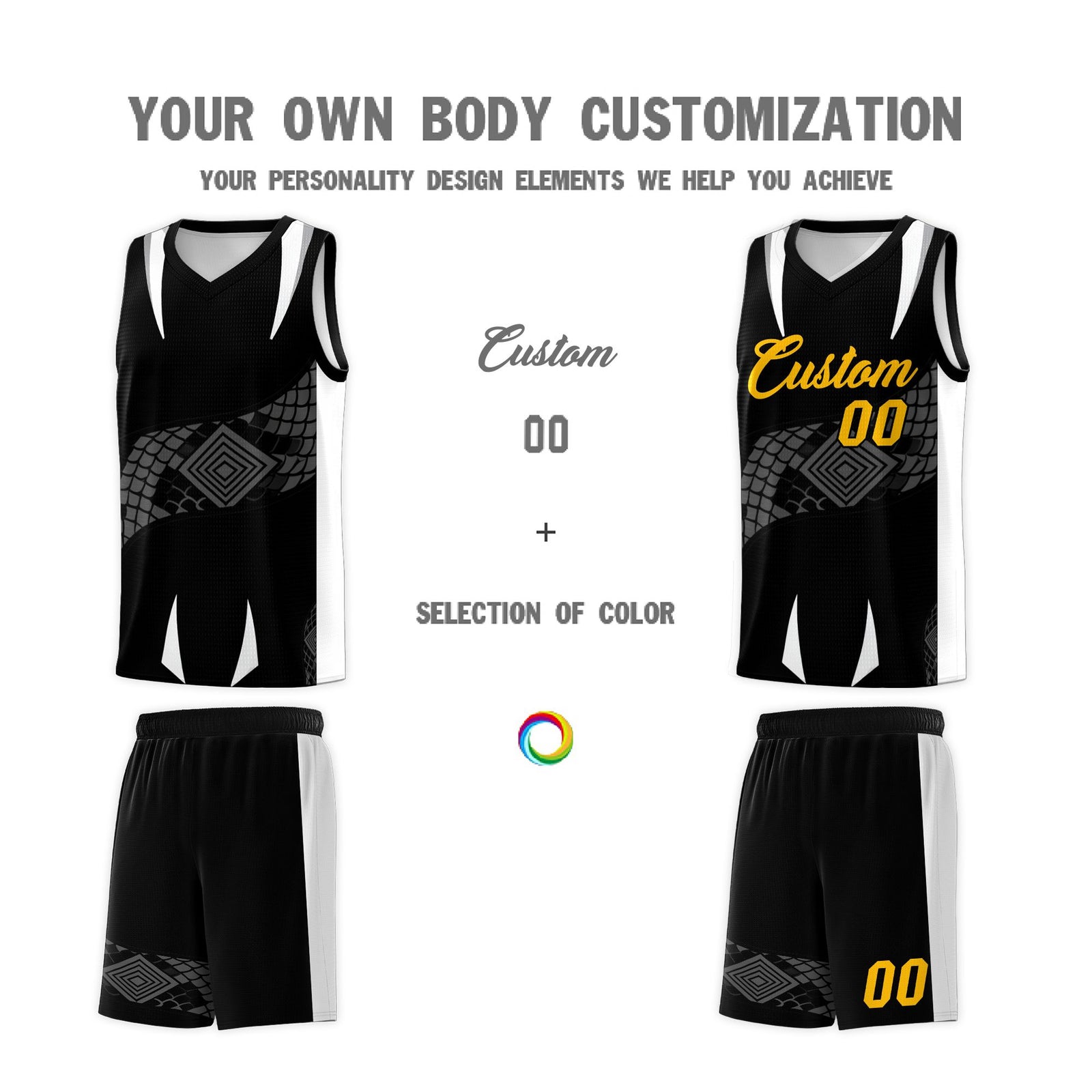 Custom Black White Snake Scale Venomous Fang Lightweight Graffiti Pattern Basketball Suit Jersey