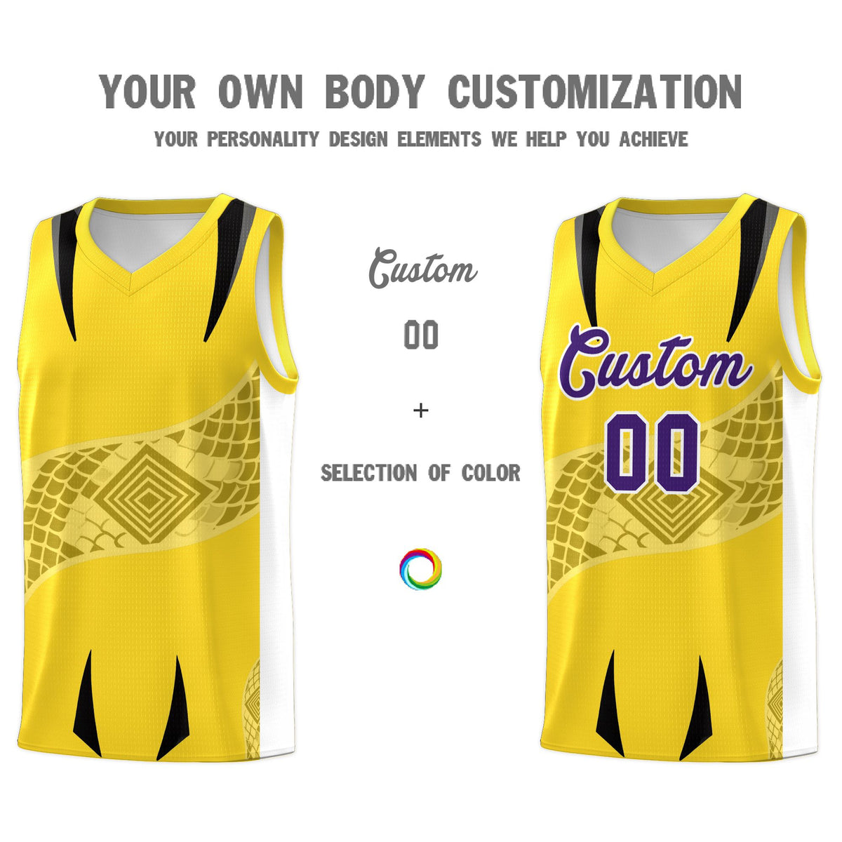 Custom Gold White Snake Scale Venomous Fang for Leagues Graffiti Pattern Basketball Suit Jersey
