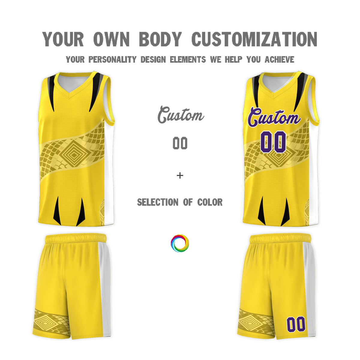 Custom Gold White Snake Scale Venomous Fang for Leagues Graffiti Pattern Basketball Suit Jersey