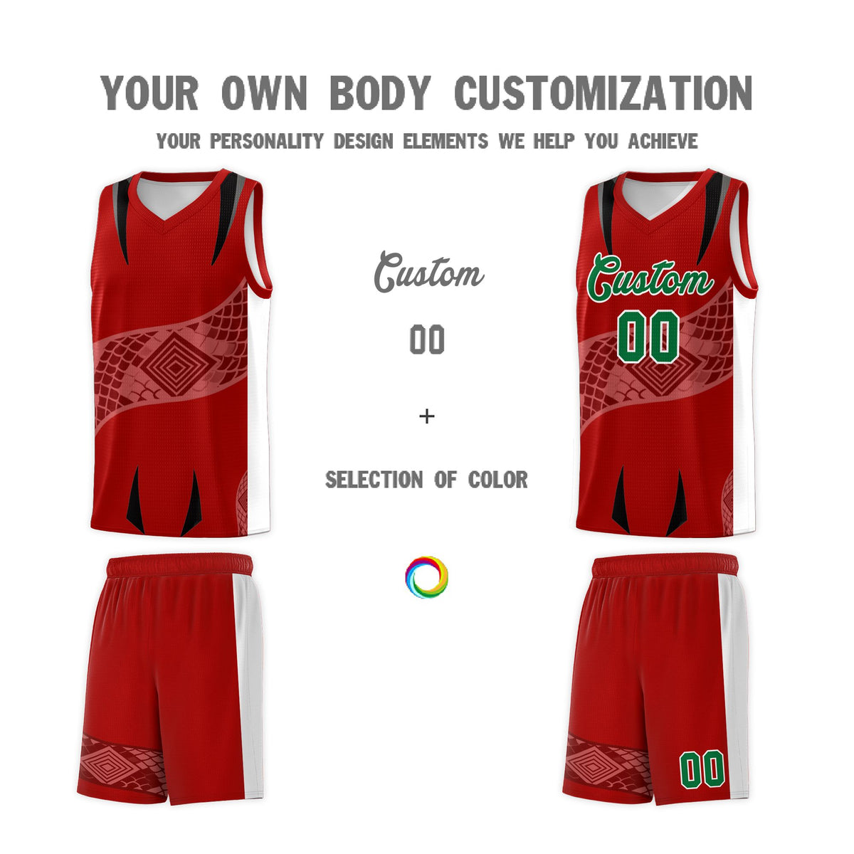 Custom Red White Snake Scale Venomous Fang for Clubs Graffiti Pattern Basketball Suit Jersey