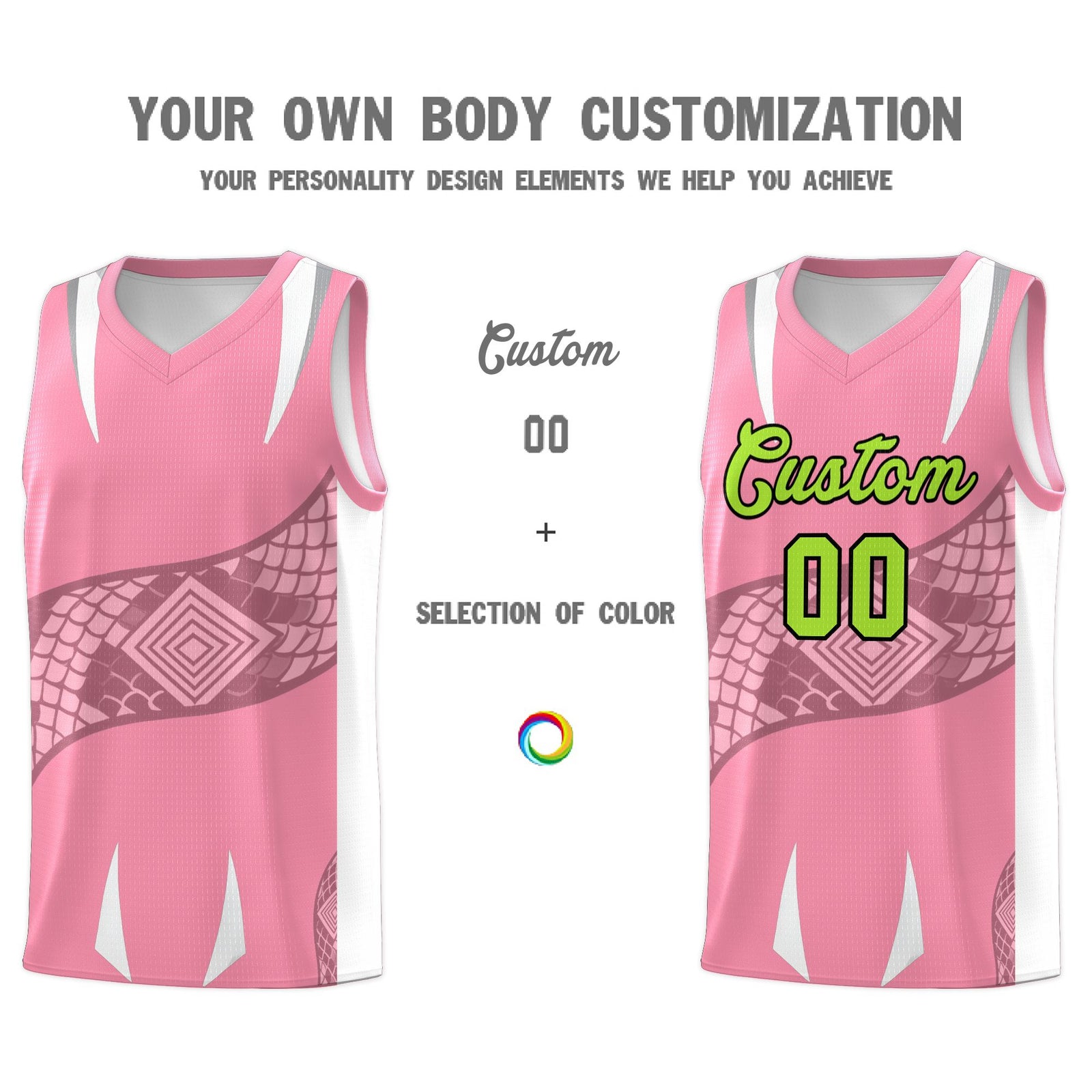 Custom Light Pink White Snake Scale Venomous Fang Drapable Graffiti Pattern Basketball Suit Jersey