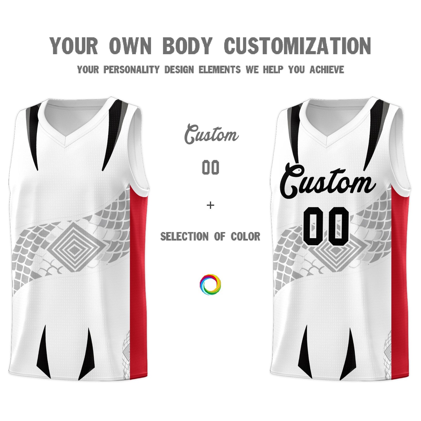Custom White Red Snake Scale Venomous Fang for Clubs Graffiti Pattern Basketball Suit Jersey