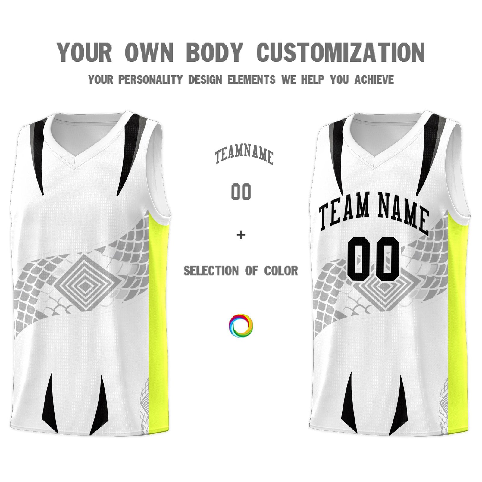 Custom White Neon Green Snake Scale Venomous Fang for Clubs Graffiti Pattern Basketball Suit Jersey