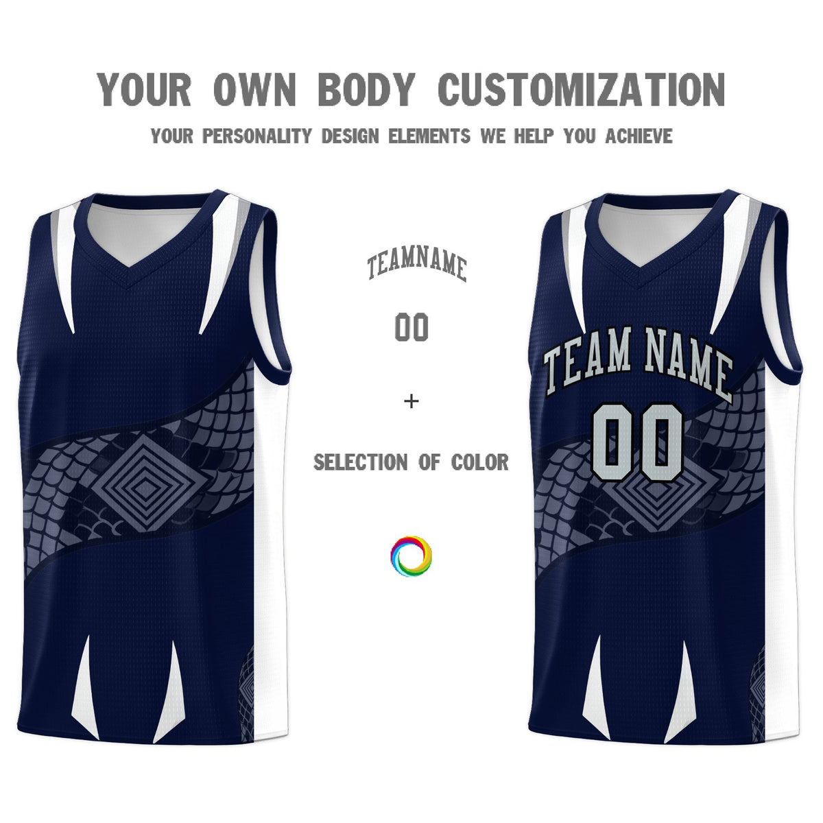 Custom Navy White Snake Scale Venomous Fang Lightweight Graffiti Pattern Basketball Suit Jersey