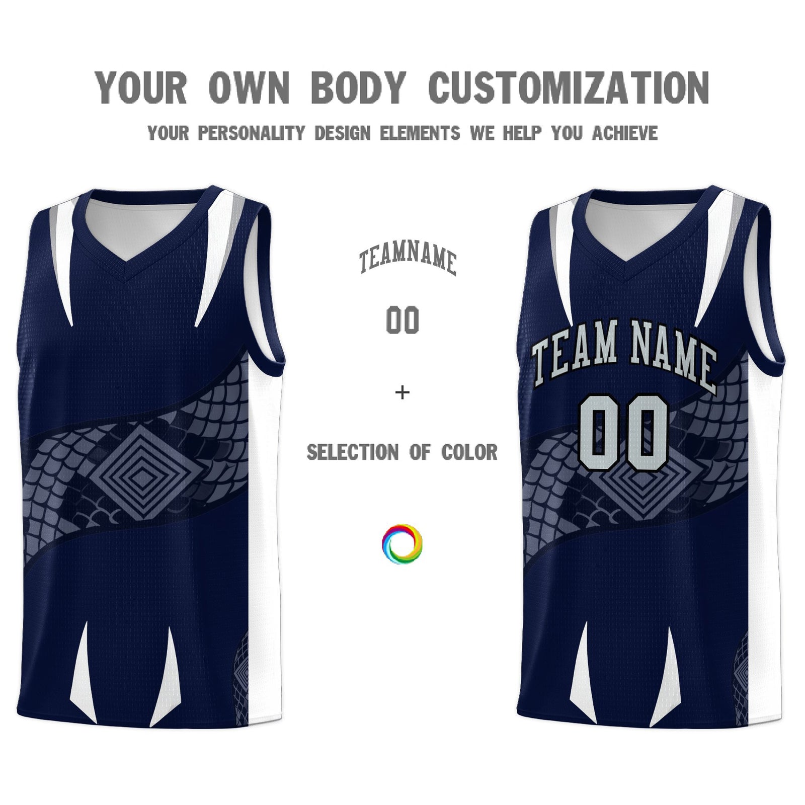 Custom Navy White Snake Scale Venomous Fang Lightweight Graffiti Pattern Basketball Suit Jersey