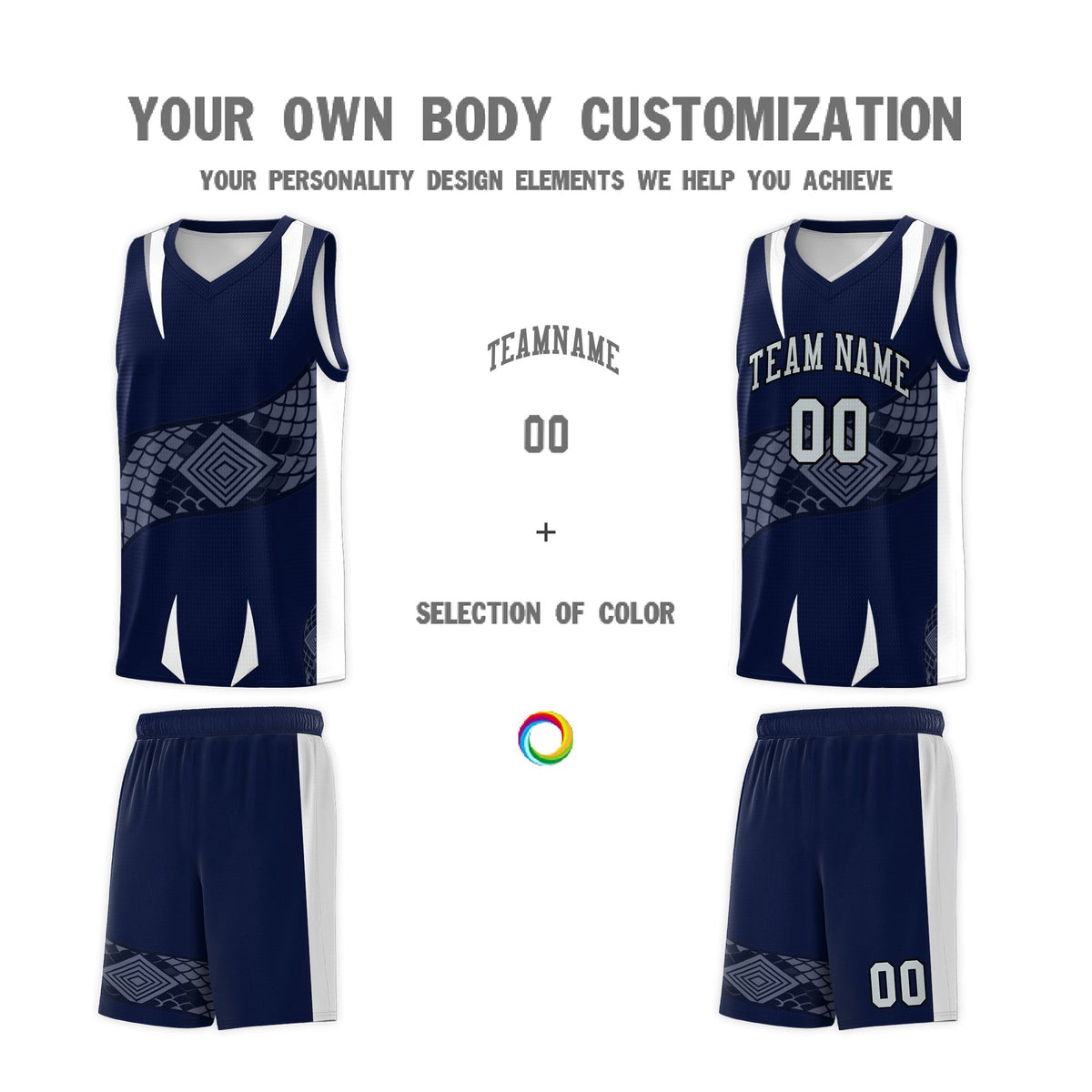 Custom Navy White Snake Scale Venomous Fang Lightweight Graffiti Pattern Basketball Suit Jersey