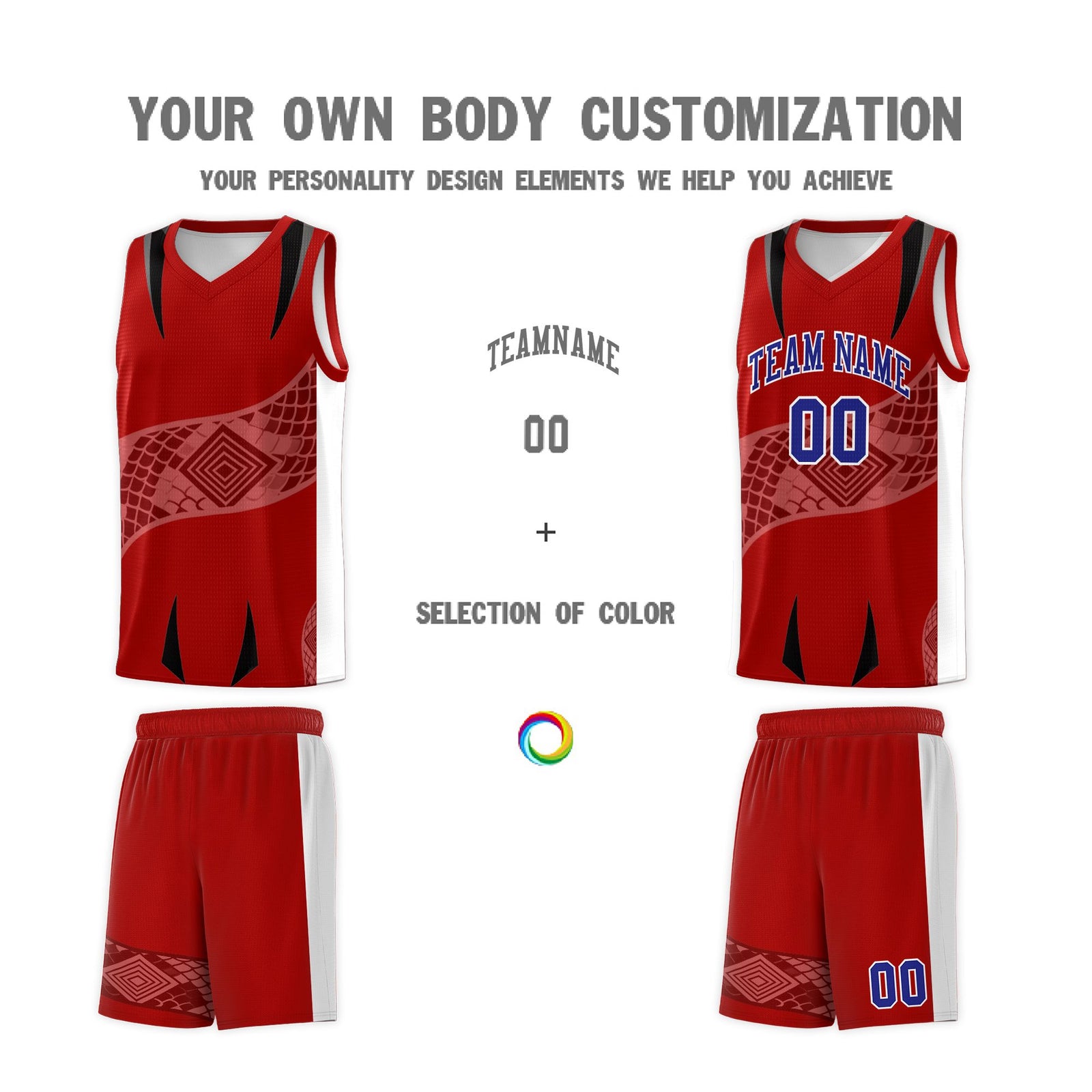 Custom Red White Snake Scale Venomous Fang for Leagues Graffiti Pattern Basketball Suit Jersey
