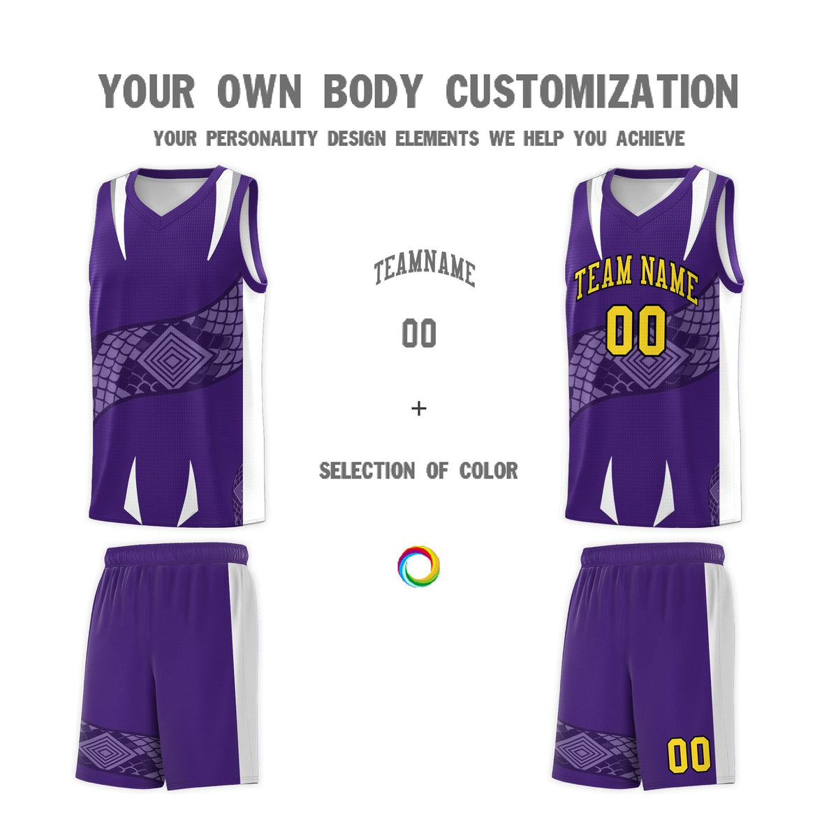 Custom Purple White Snake Scale Venomous Fang Drapable Graffiti Pattern Basketball Suit Jersey