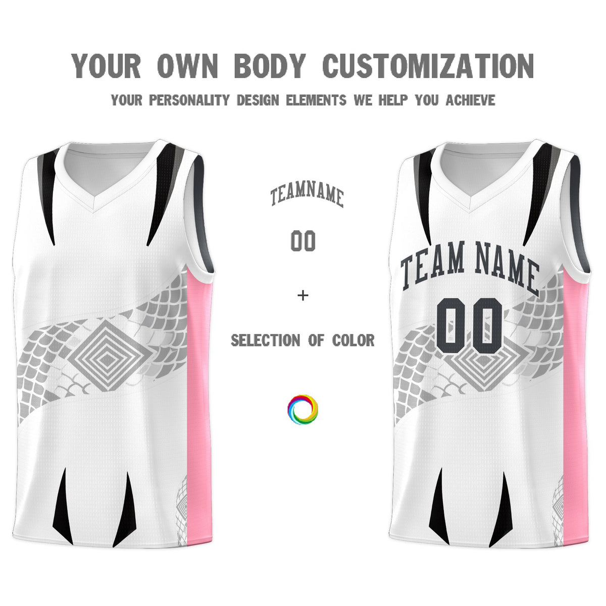 Custom White Light Pink Snake Scale Venomous Fang for Leagues Graffiti Pattern Basketball Suit Jersey