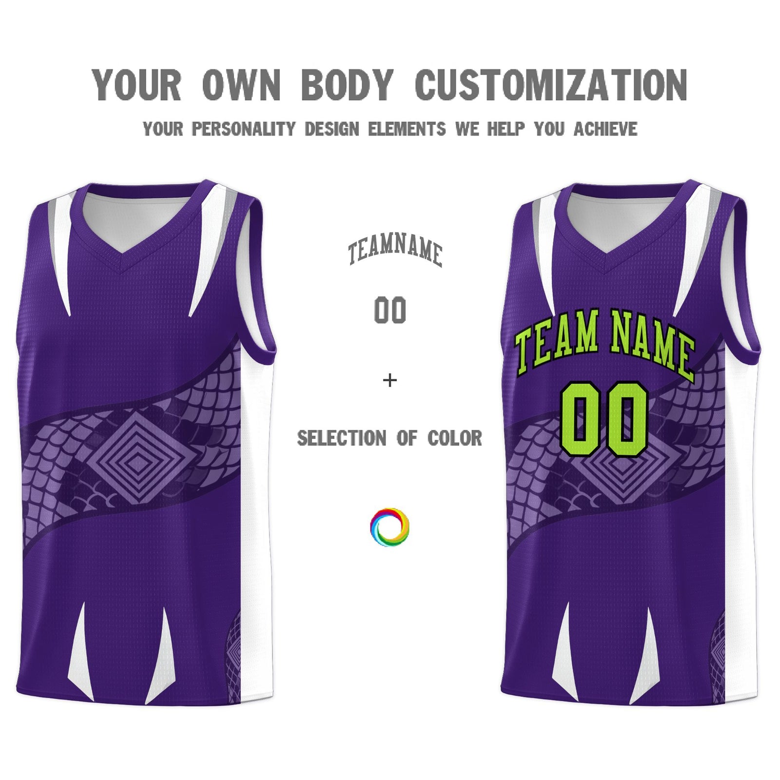 Custom Purple White Snake Scale Venomous Fang Breathable Graffiti Pattern Basketball Suit Jersey