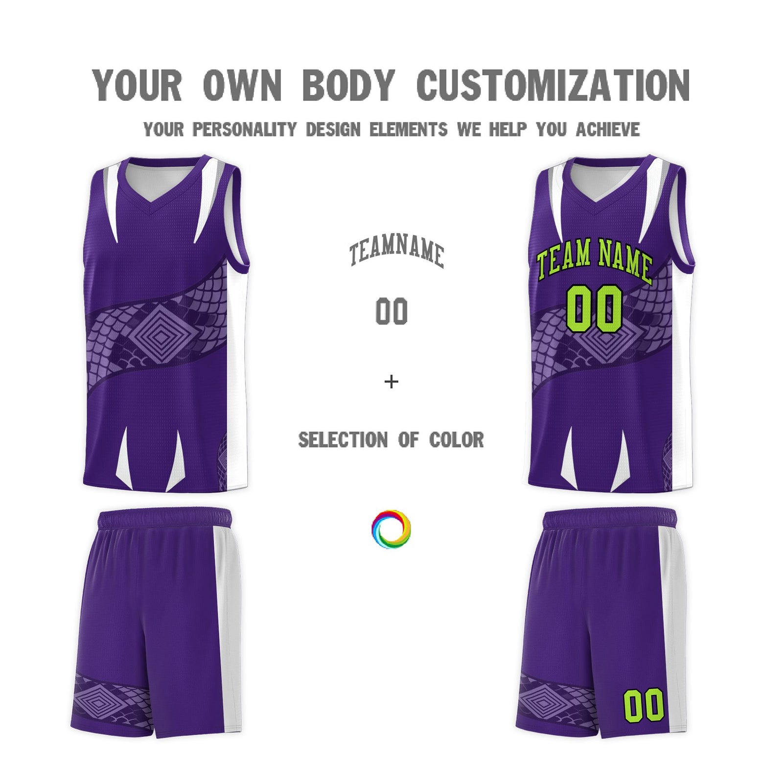 Custom Purple White Snake Scale Venomous Fang Breathable Graffiti Pattern Basketball Suit Jersey