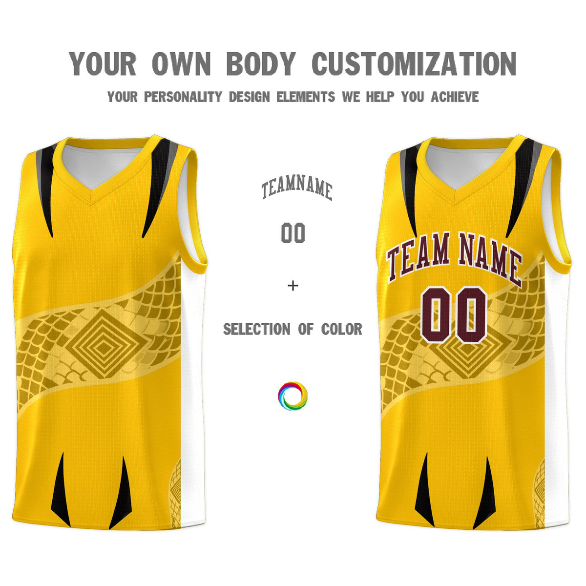 Custom Yellow White Snake Scale Venomous Fang for Leagues Graffiti Pattern Basketball Suit Jersey