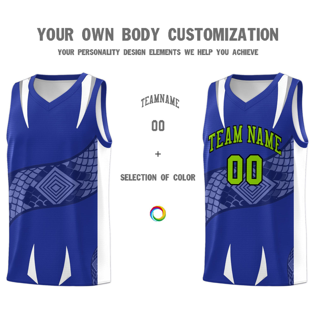 Custom Royal White Snake Scale Venomous Fang Drapable Graffiti Pattern Basketball Suit Jersey