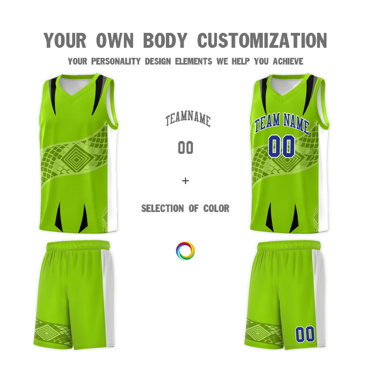 Custom Neon Green White Snake Scale Venomous Fang for Leagues Graffiti Pattern Basketball Suit Jersey