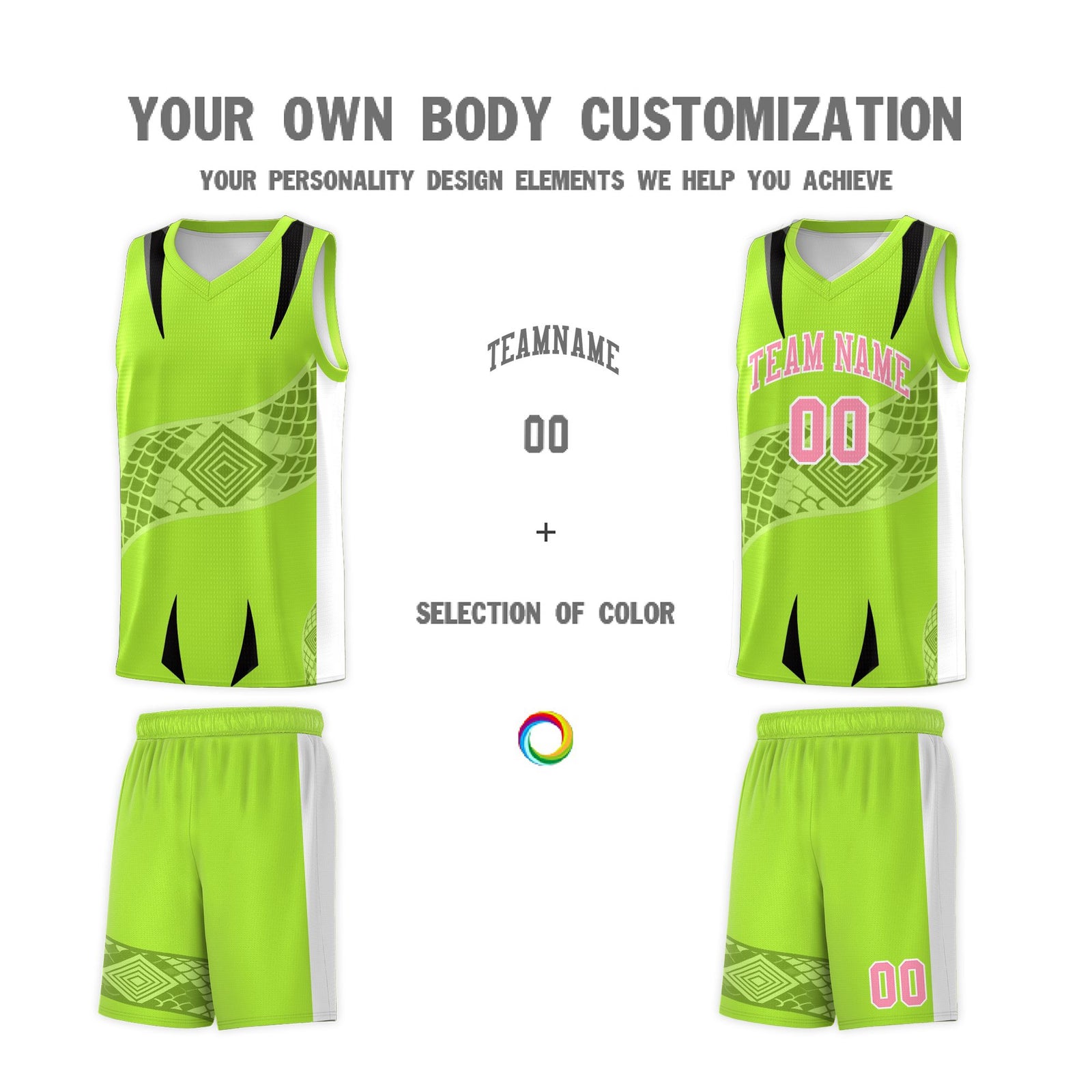 Custom Neon Green White Snake Scale Venomous Fang for Leagues Graffiti Pattern Basketball Suit Jersey