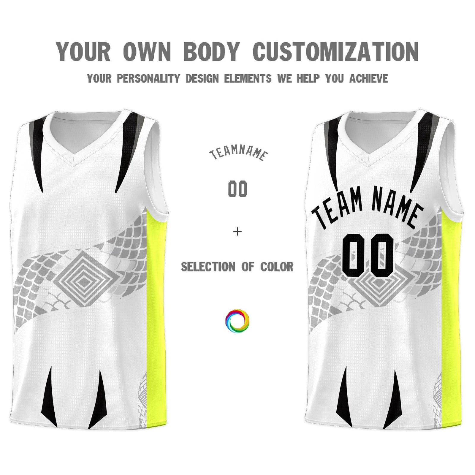 Custom White Neon Green Snake Scale Venomous Fang for Clubs Graffiti Pattern Basketball Suit Jersey