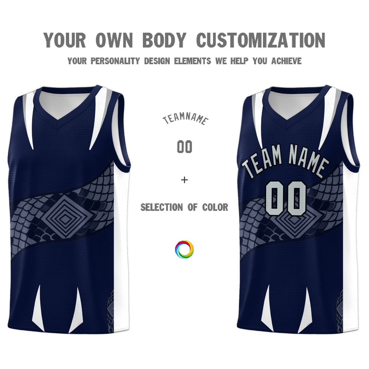 Custom Navy White Snake Scale Venomous Fang Lightweight Graffiti Pattern Basketball Suit Jersey