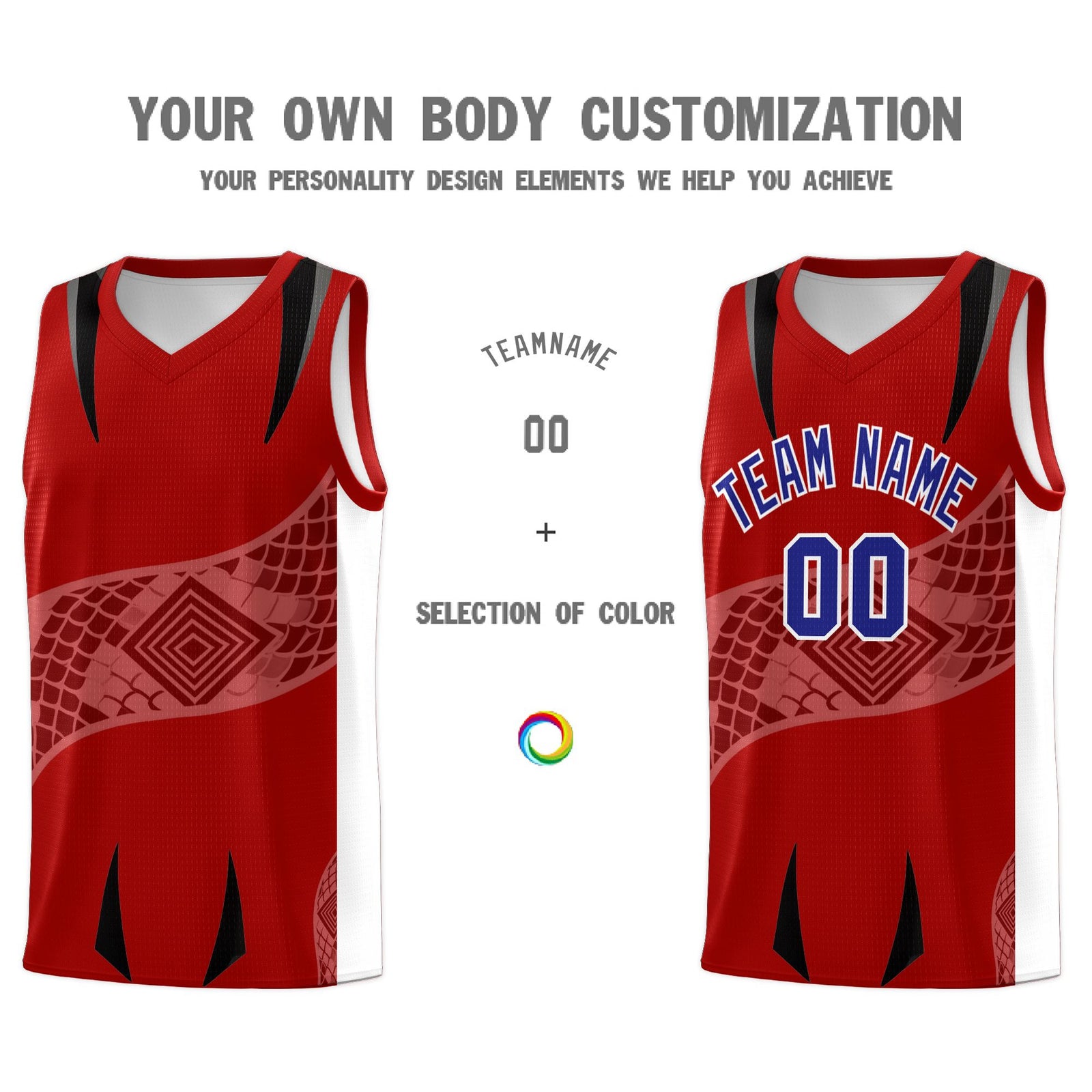 Custom Red White Snake Scale Venomous Fang for Leagues Graffiti Pattern Basketball Suit Jersey