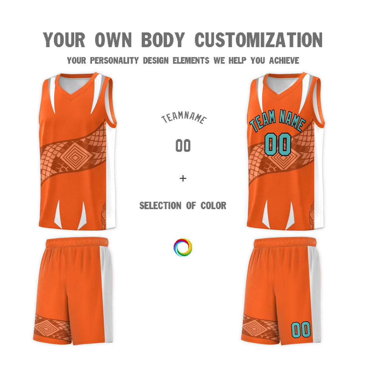 Custom Orange White Snake Scale Venomous Fang Lightweight Graffiti Pattern Basketball Suit Jersey