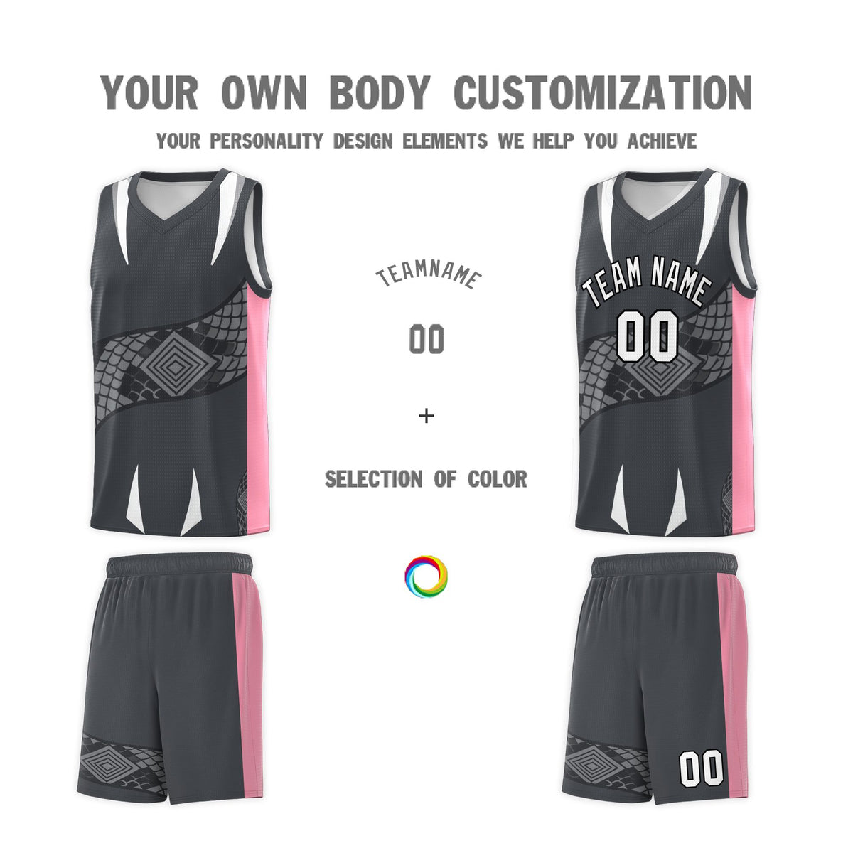 Custom Gray Light Pink Snake Scale Venomous Fang Drapable Graffiti Pattern Basketball Suit Jersey