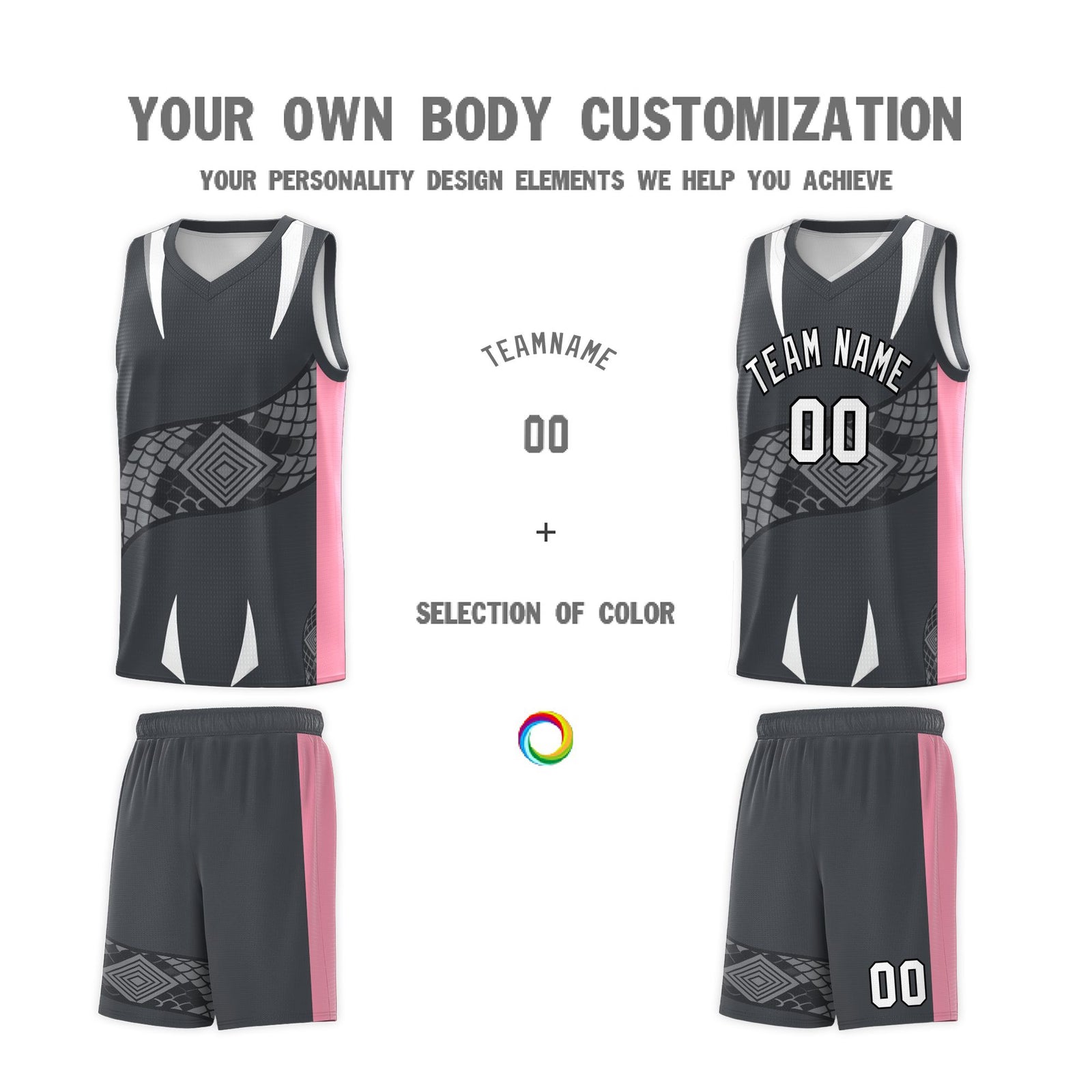 Custom Gray Light Pink Snake Scale Venomous Fang Drapable Graffiti Pattern Basketball Suit Jersey