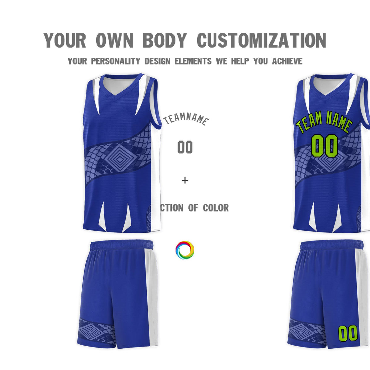 Custom Royal White Snake Scale Venomous Fang Drapable Graffiti Pattern Basketball Suit Jersey