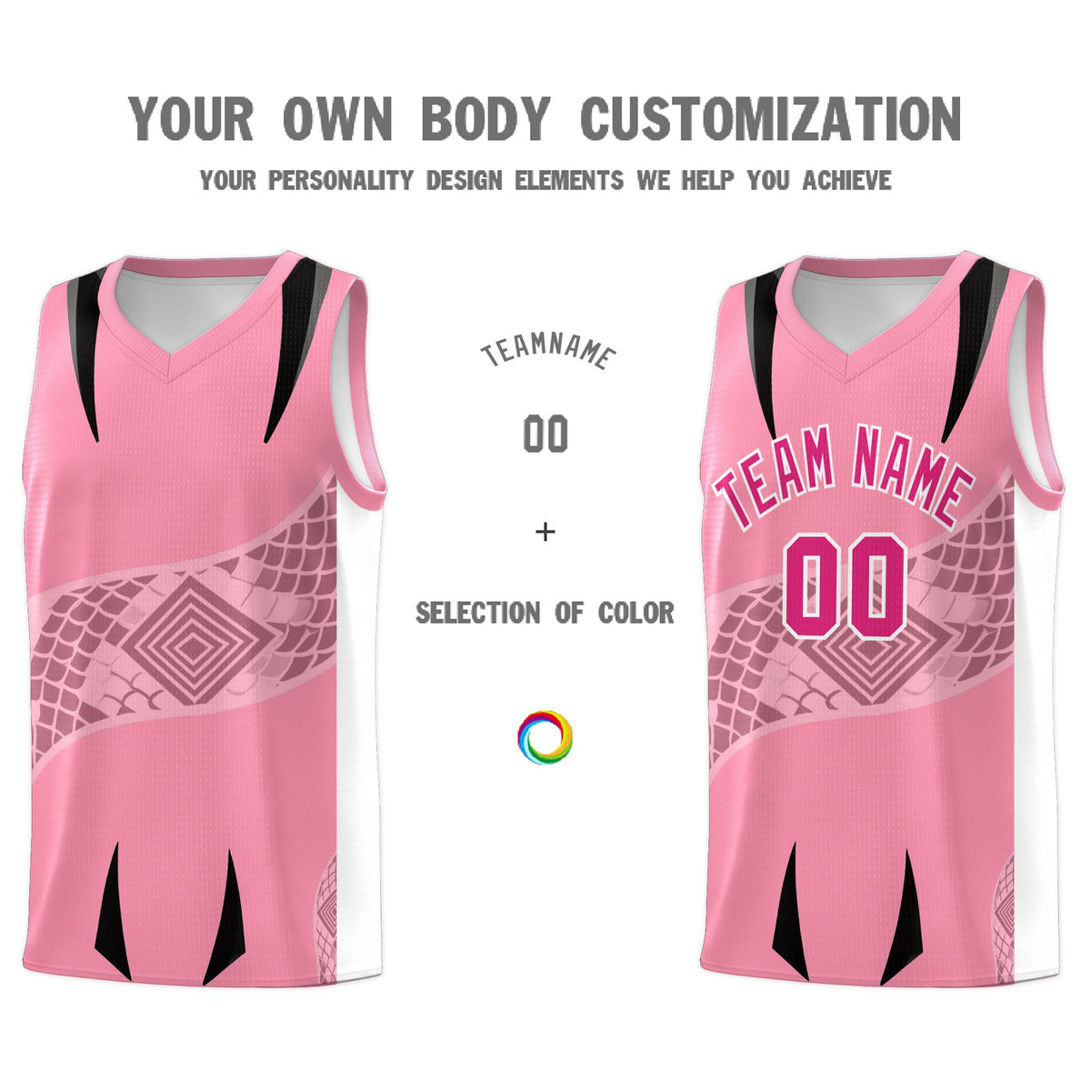 Custom Light Pink White Snake Scale Venomous Fang for Clubs Graffiti Pattern Basketball Suit Jersey