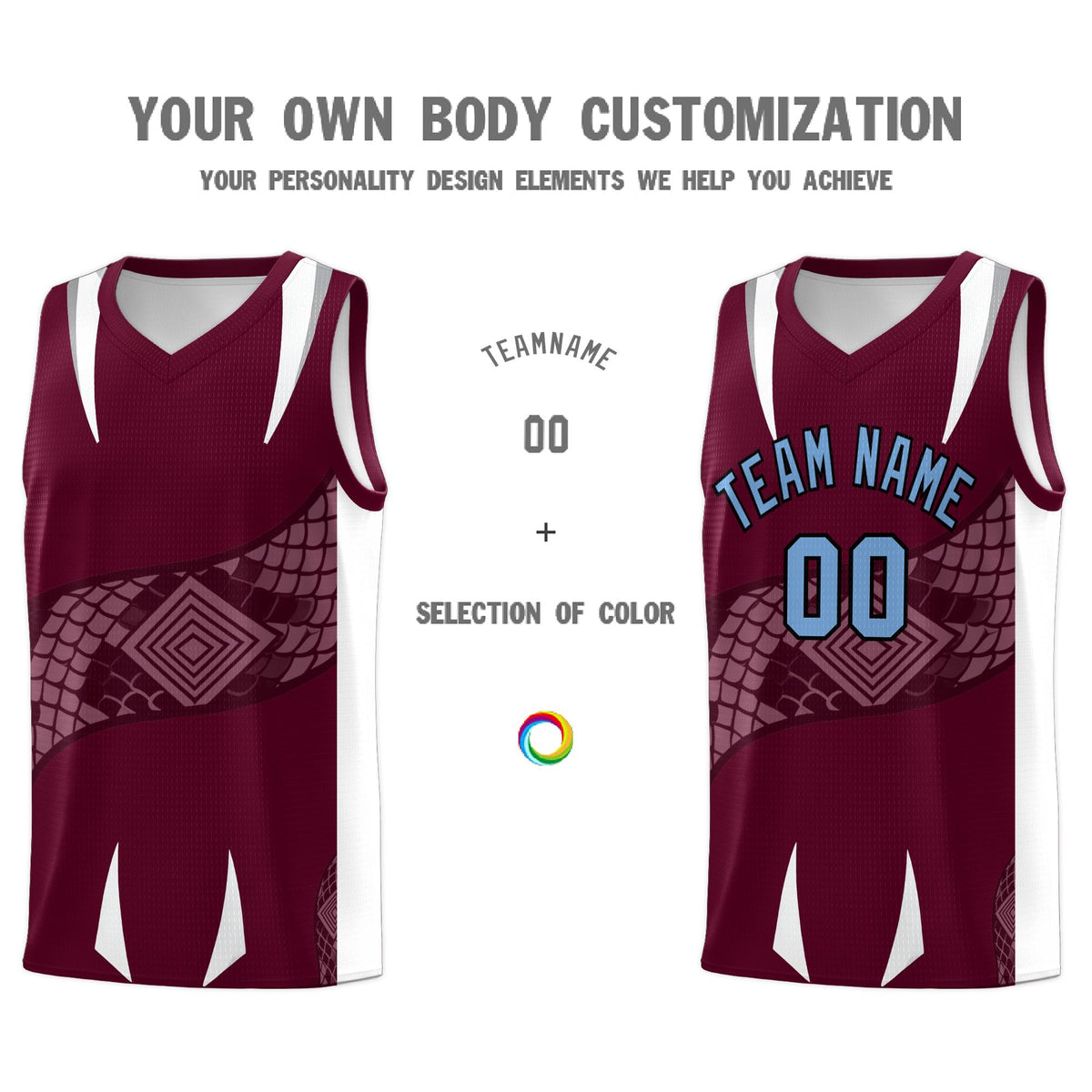 Custom Burgundy White Snake Scale Venomous Fang Lightweight Graffiti Pattern Basketball Suit Jersey
