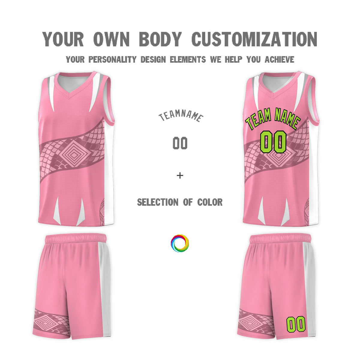 Custom Light Pink White Snake Scale Venomous Fang Drapable Graffiti Pattern Basketball Suit Jersey