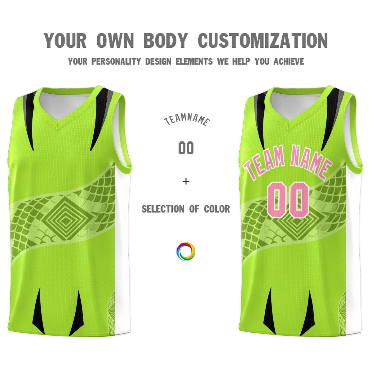 Custom Neon Green White Snake Scale Venomous Fang for Leagues Graffiti Pattern Basketball Suit Jersey