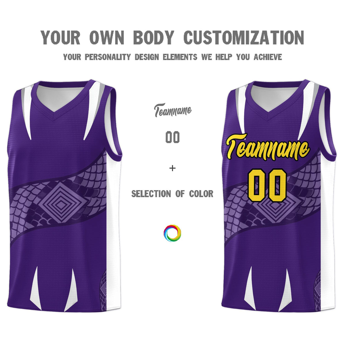Custom Purple White Snake Scale Venomous Fang Drapable Graffiti Pattern Basketball Suit Jersey