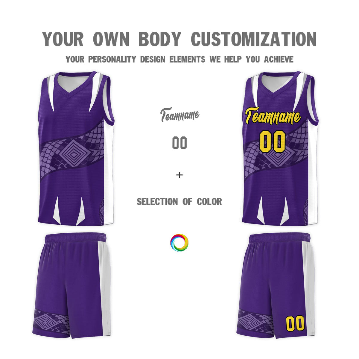 Custom Purple White Snake Scale Venomous Fang Drapable Graffiti Pattern Basketball Suit Jersey