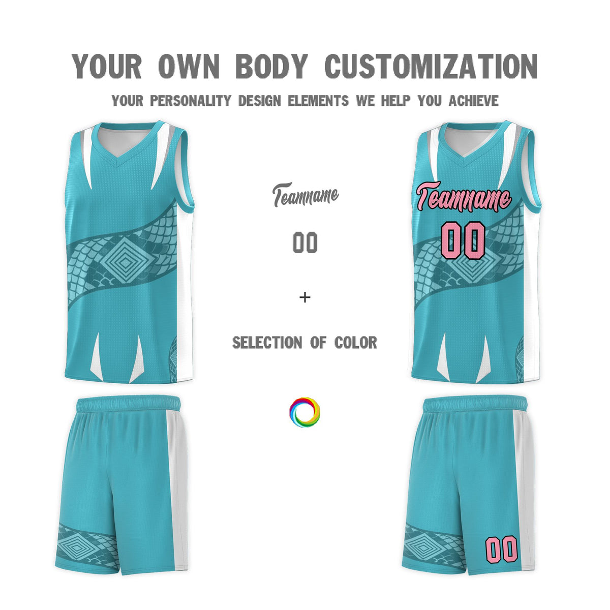 Custom Sky Blue White Snake Scale Venomous Fang Drapable Graffiti Pattern Basketball Suit Jersey