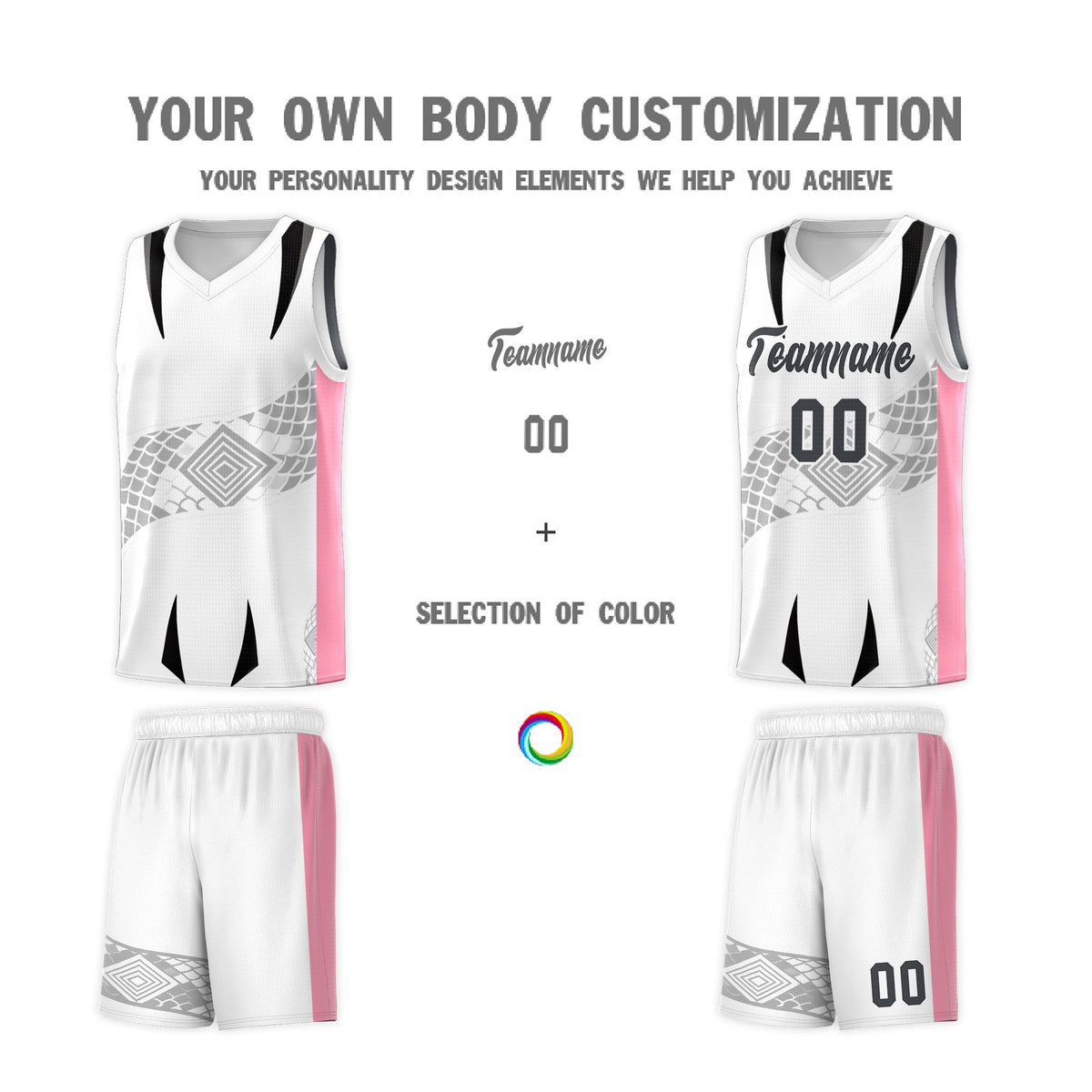 Custom White Light Pink Snake Scale Venomous Fang for Leagues Graffiti Pattern Basketball Suit Jersey