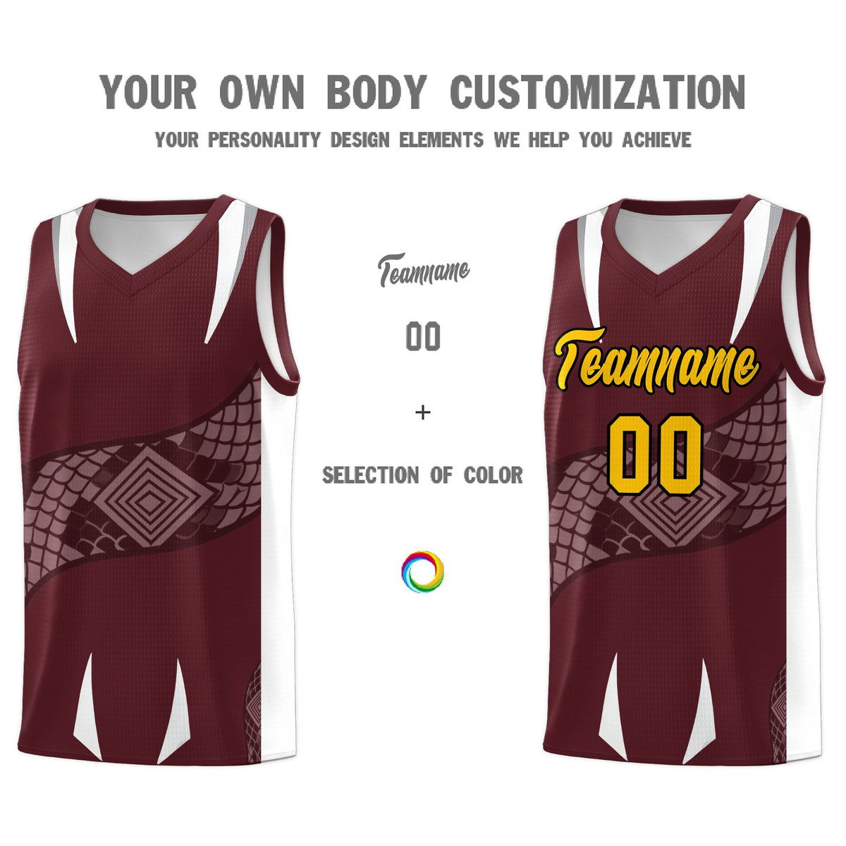 Custom Burgundy White Snake Scale Venomous Fang Drapable Graffiti Pattern Basketball Suit Jersey