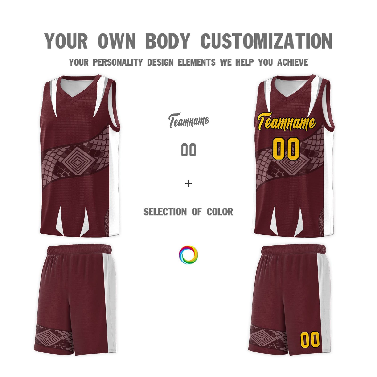 Custom Burgundy White Snake Scale Venomous Fang Drapable Graffiti Pattern Basketball Suit Jersey