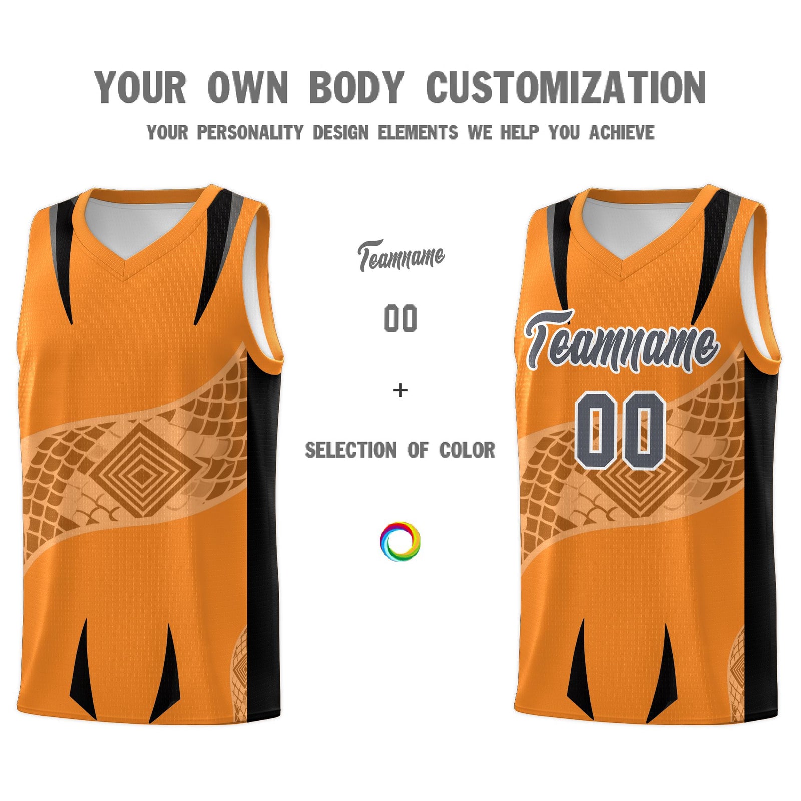 Custom Orange Black Snake Scale Venomous Fang for Clubs Graffiti Pattern Basketball Suit Jersey
