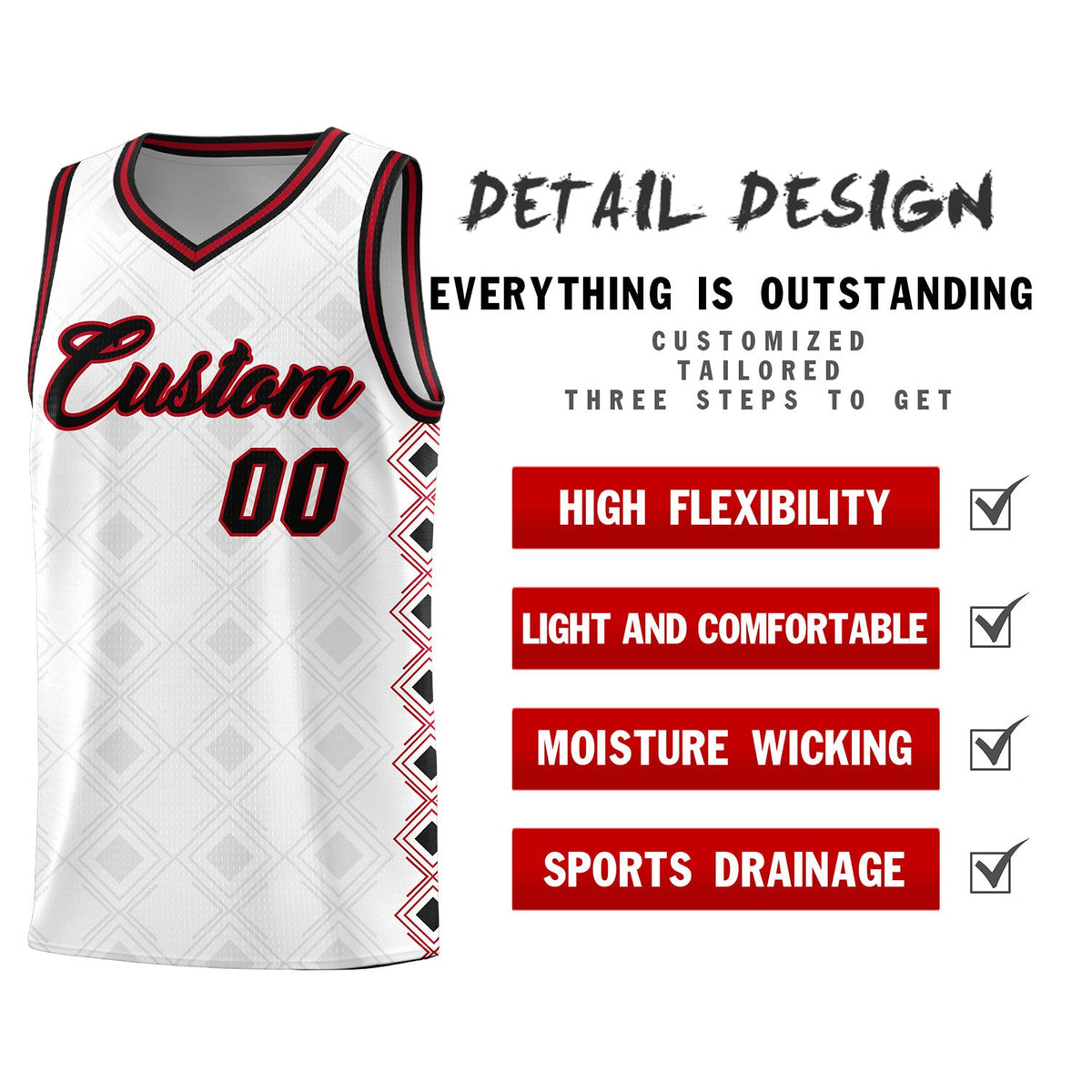 Custom White Side Blocks Sports Uniform Basketball Jersey