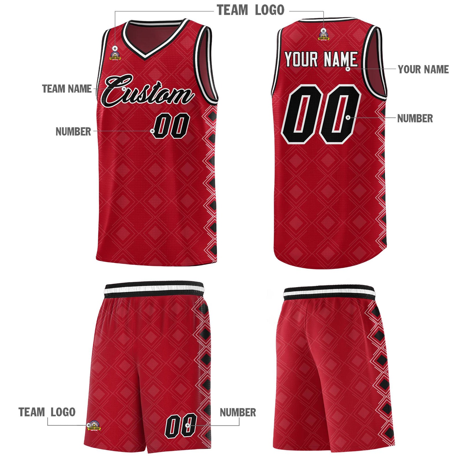 Custom Red Side Blocks Sports Uniform Basketball Jersey