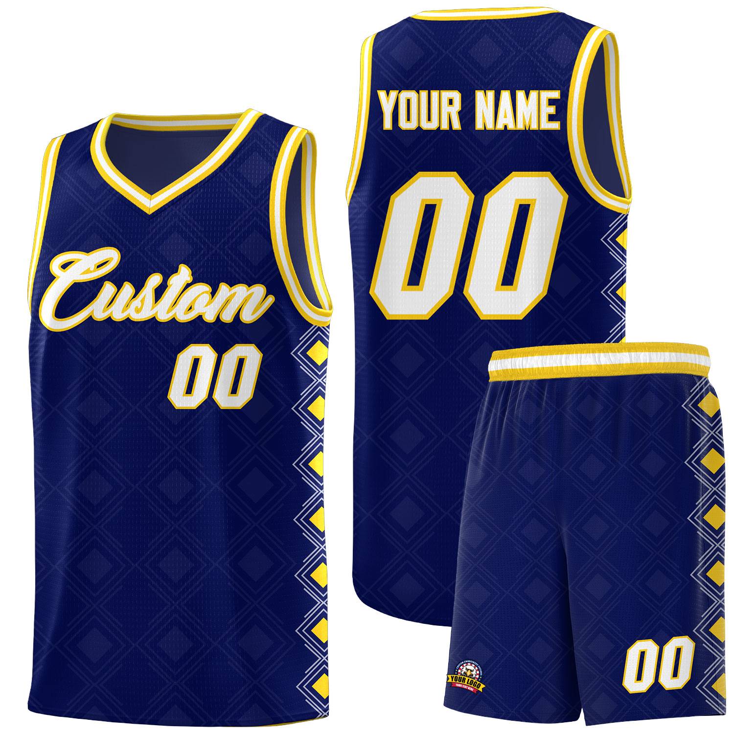 Custom Navy Side Blocks Sports Uniform Basketball Jersey