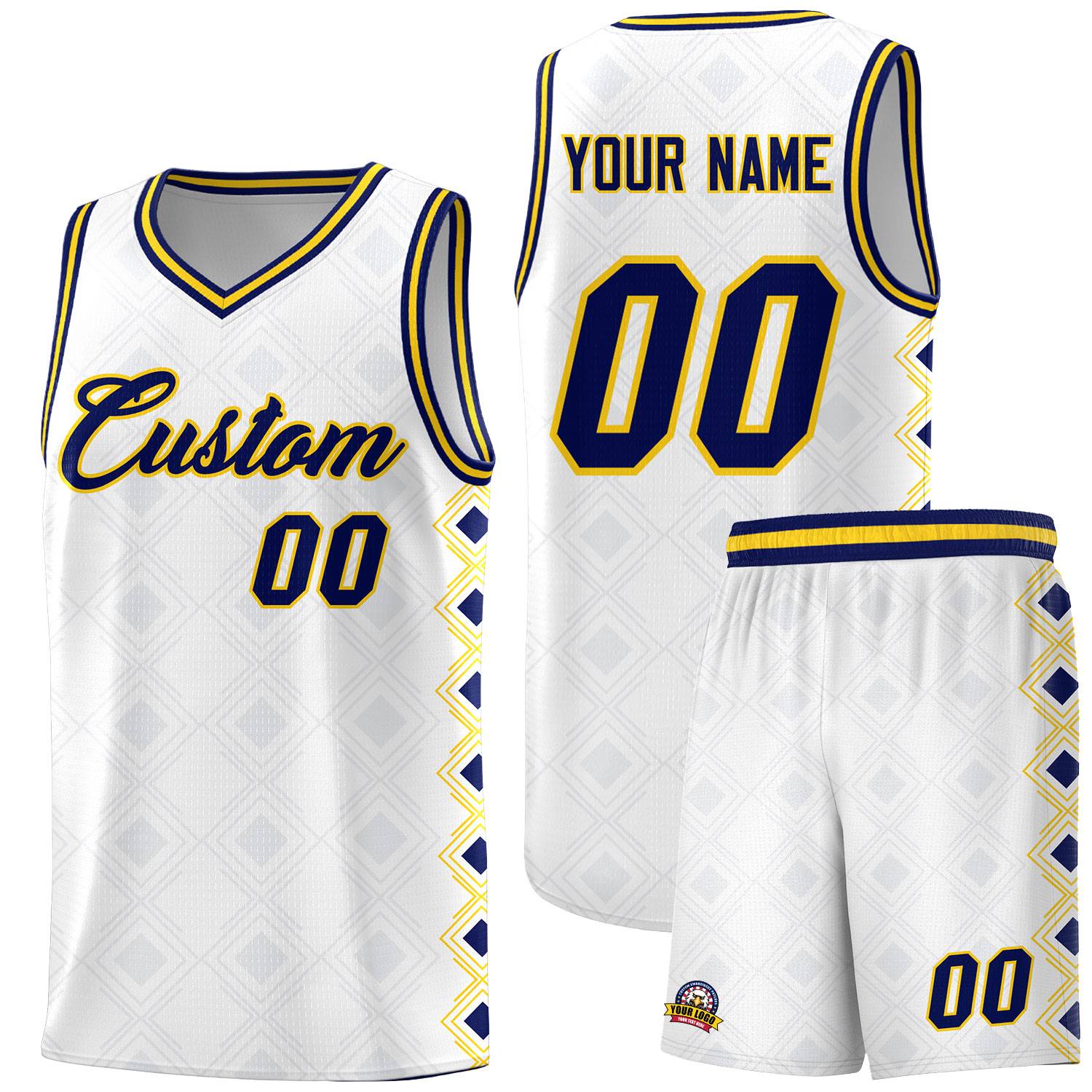 Custom White Side Blocks Sports Uniform Basketball Jersey